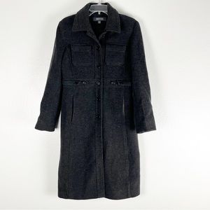KENNETH COLE Charcoal Gray 100% Wool  Long Button Lined Trench Coat, Size 10